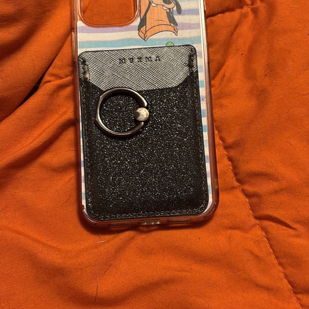 Black Glittery Phone Case with Card Holder and Ring Grip
